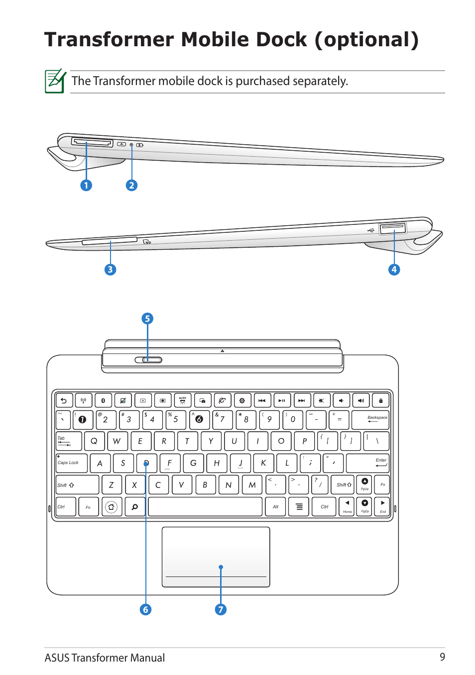 Transformer mobile dock (optional), Asus transformer manual 9 | Asus TF201 User Manual | Page 9 / 80