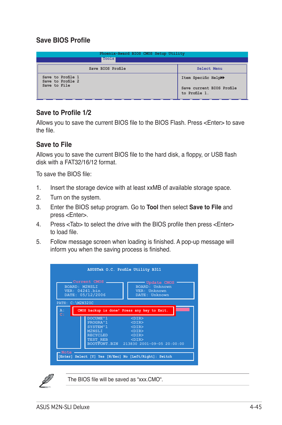 Save bios profile save to profile 1/2, Save to file | Asus M2N-SLI User Manual | Page 109 / 166