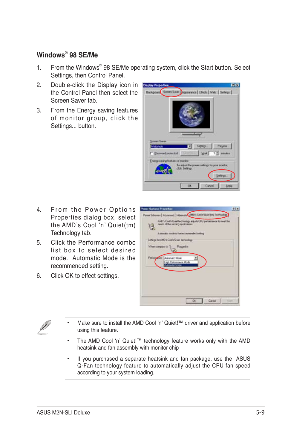 Windows, 98 se/me | Asus M2N-SLI User Manual | Page 123 / 166