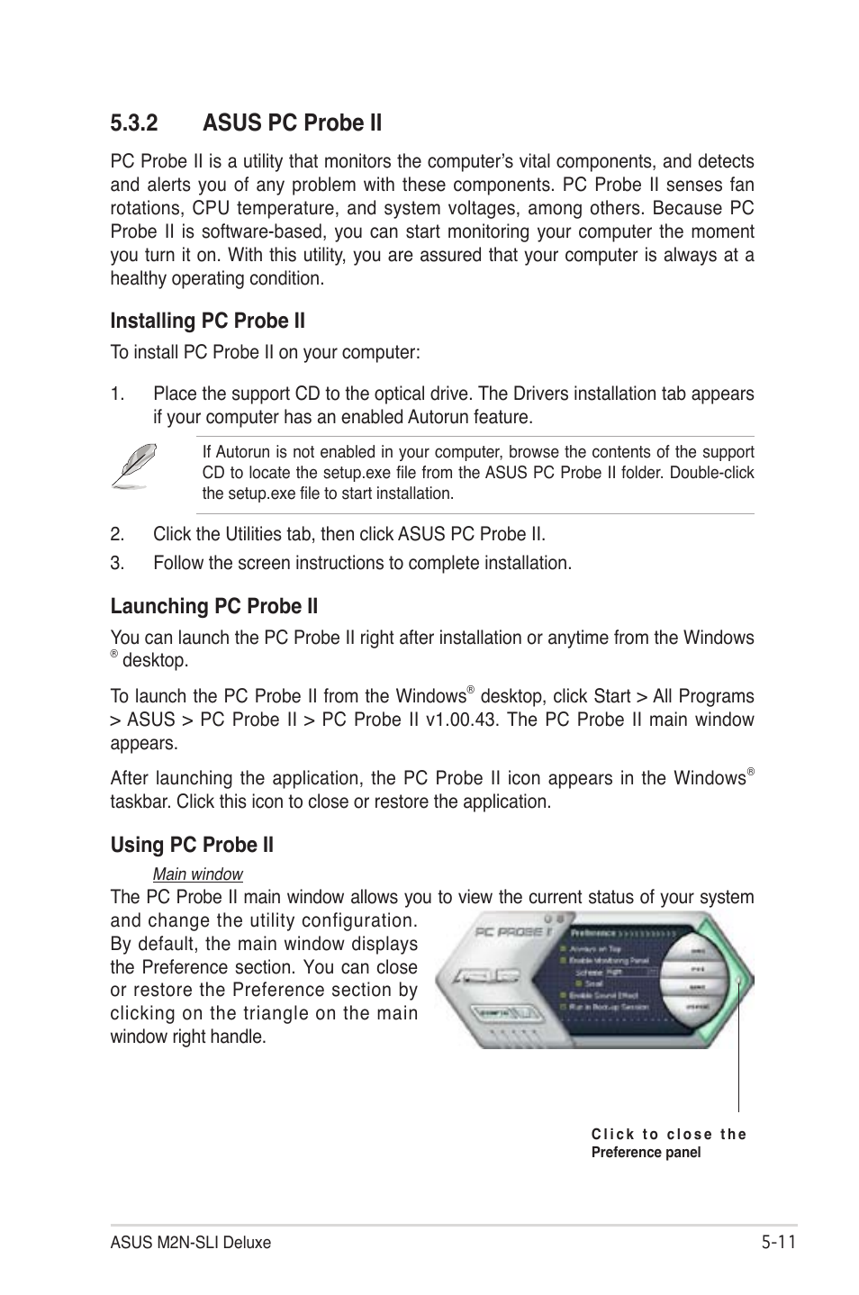 2 asus pc probe ii, Installing pc probe ii, Launching pc probe ii | Using pc probe ii | Asus M2N-SLI User Manual | Page 125 / 166