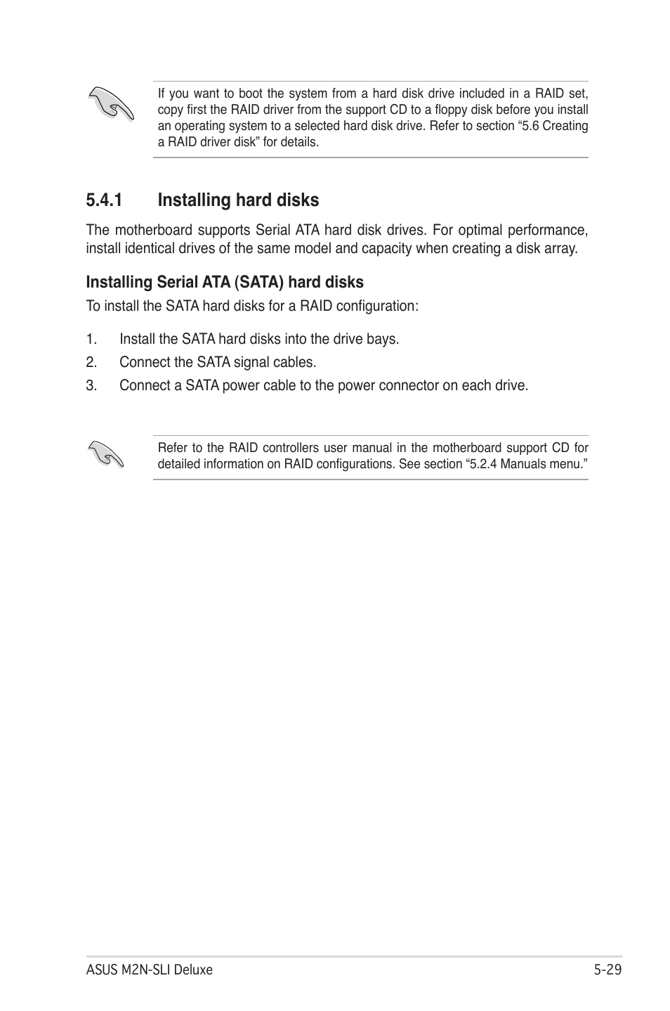 1 installing hard disks | Asus M2N-SLI User Manual | Page 143 / 166