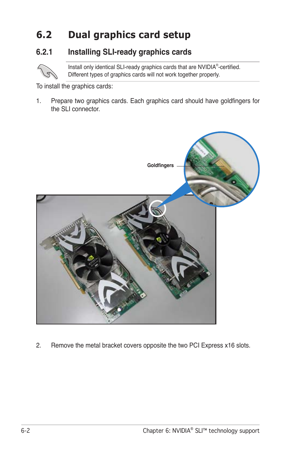 2 dual graphics card setup, 1 installing sli-ready graphics cards | Asus M2N-SLI User Manual | Page 162 / 166