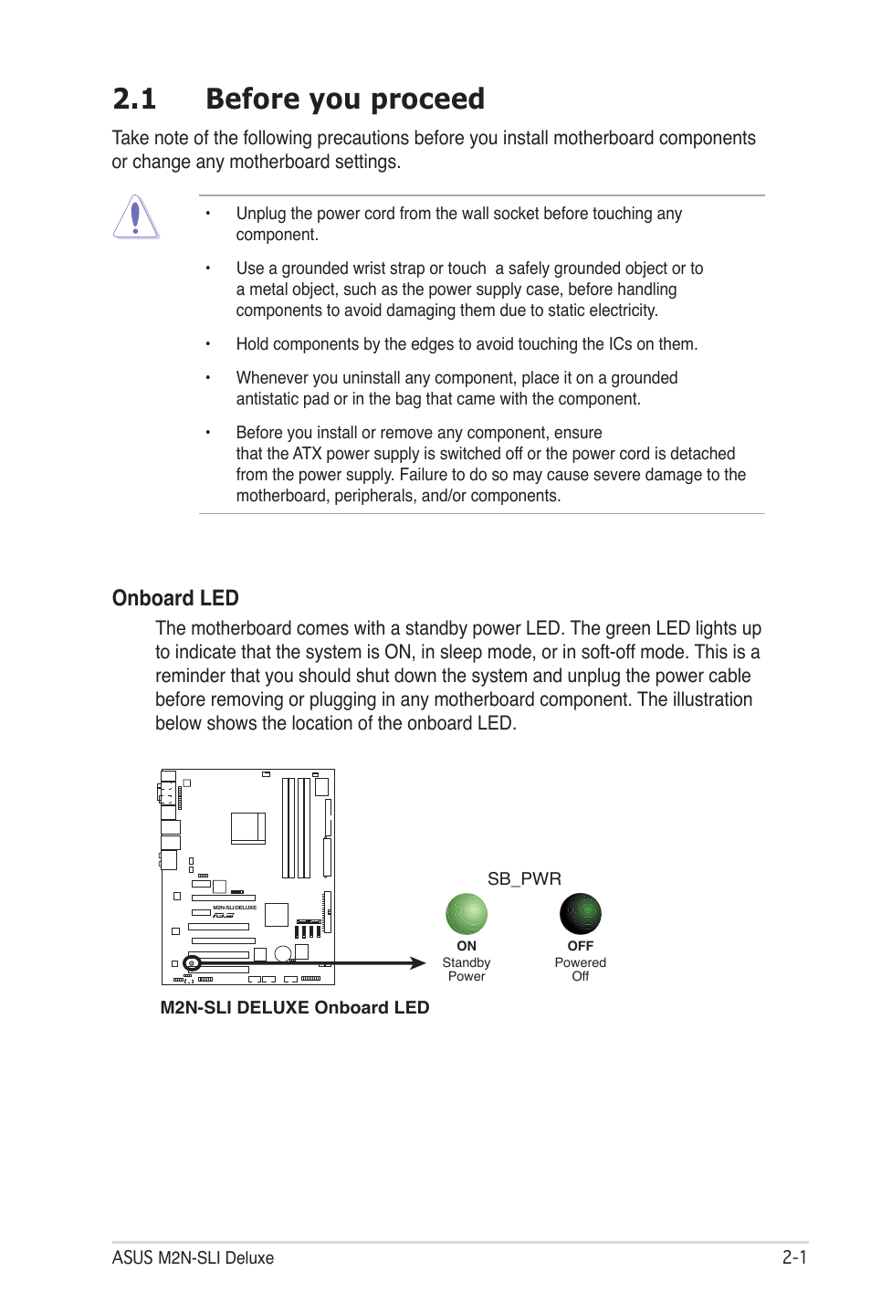 1 before you proceed, Onboard led | Asus M2N-SLI User Manual | Page 25 / 166