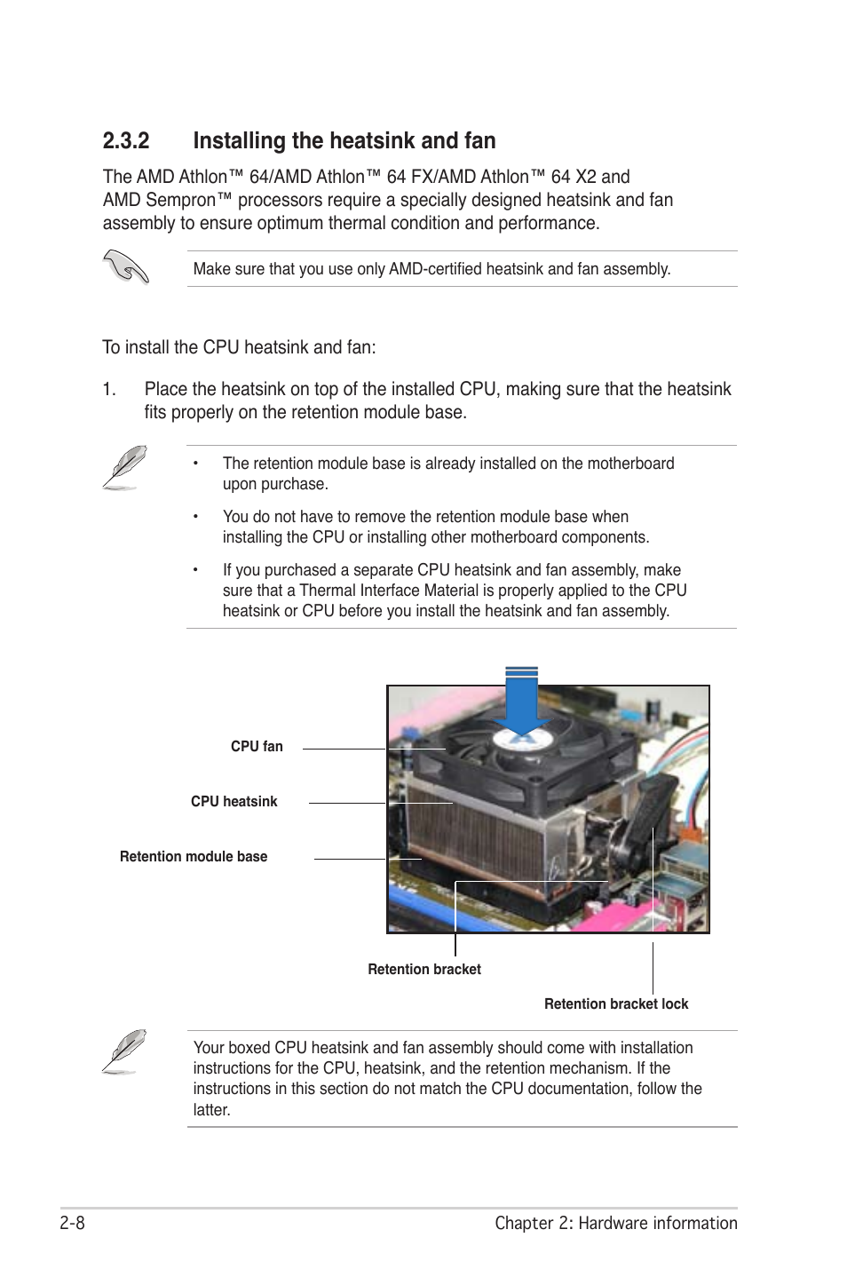 2 installing the heatsink and fan | Asus M2N-SLI User Manual | Page 32 / 166
