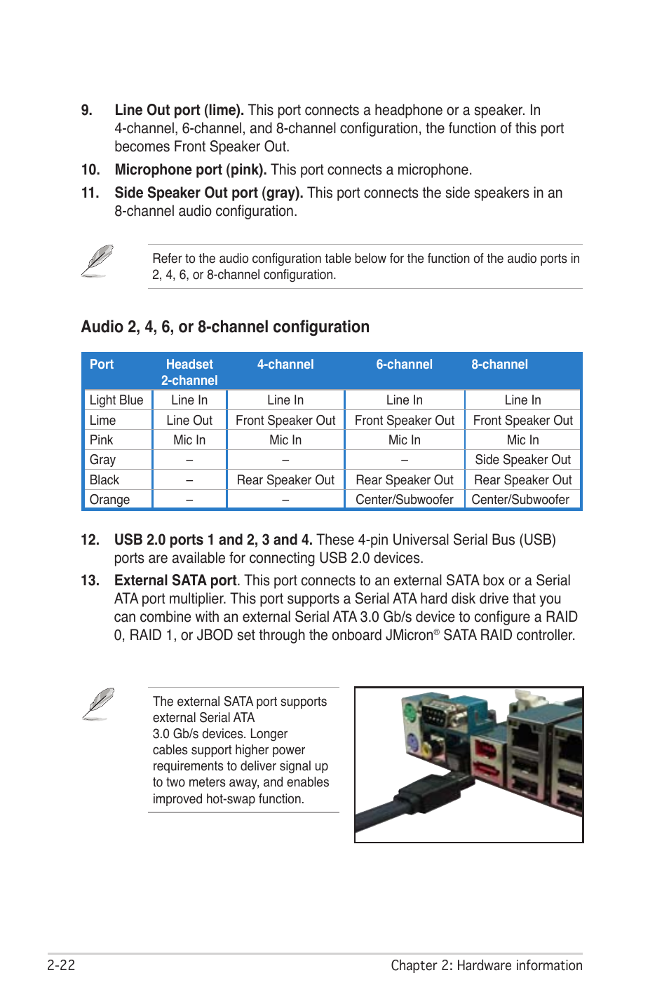 Audio 2, 4, 6, or 8-channel configuration | Asus M2N-SLI User Manual | Page 46 / 166