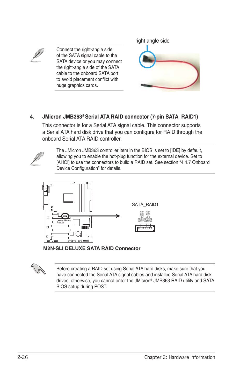 Jmicron jmb363, Right angle side, 2 chapter 2: hardware information | Asus M2N-SLI User Manual | Page 50 / 166