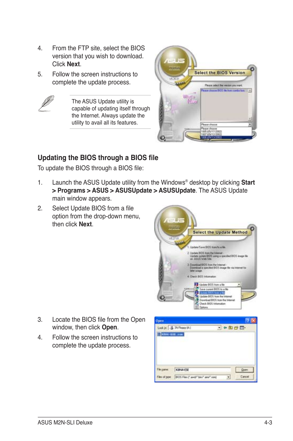 Updating the bios through a bios file | Asus M2N-SLI User Manual | Page 67 / 166