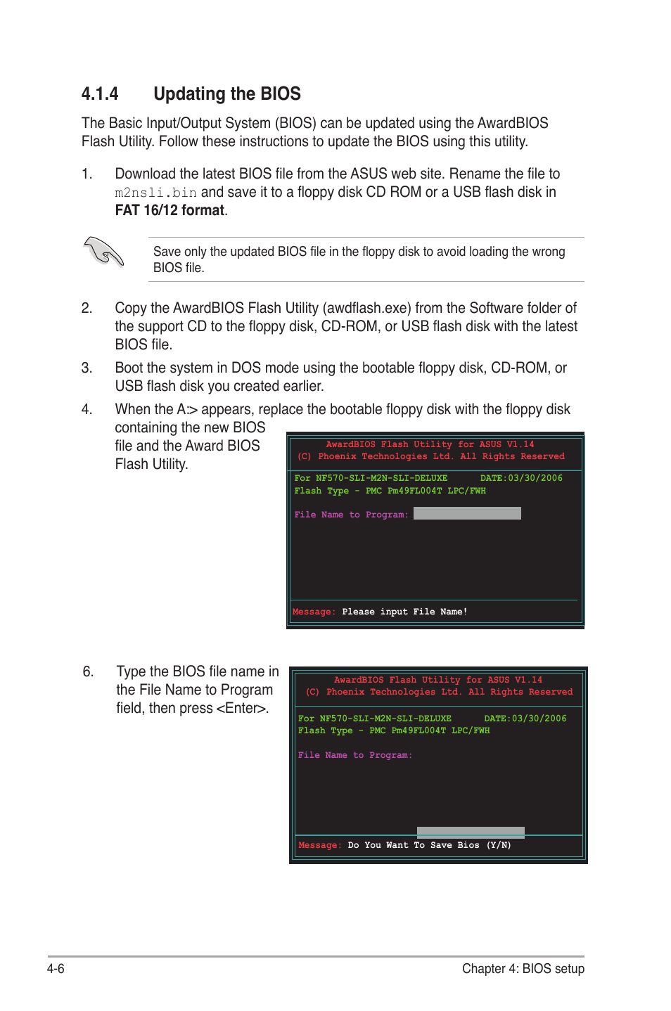 4 updating the bios | Asus M2N-SLI User Manual | Page 70 / 166