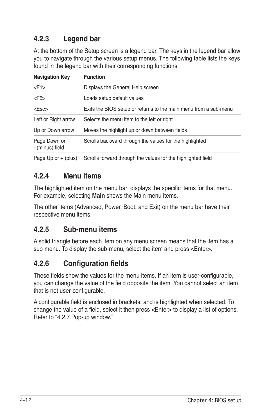 4 menu items, 5 sub-menu items, 6 configuration fields | 3 legend bar | Asus M2N-SLI User Manual | Page 76 / 166