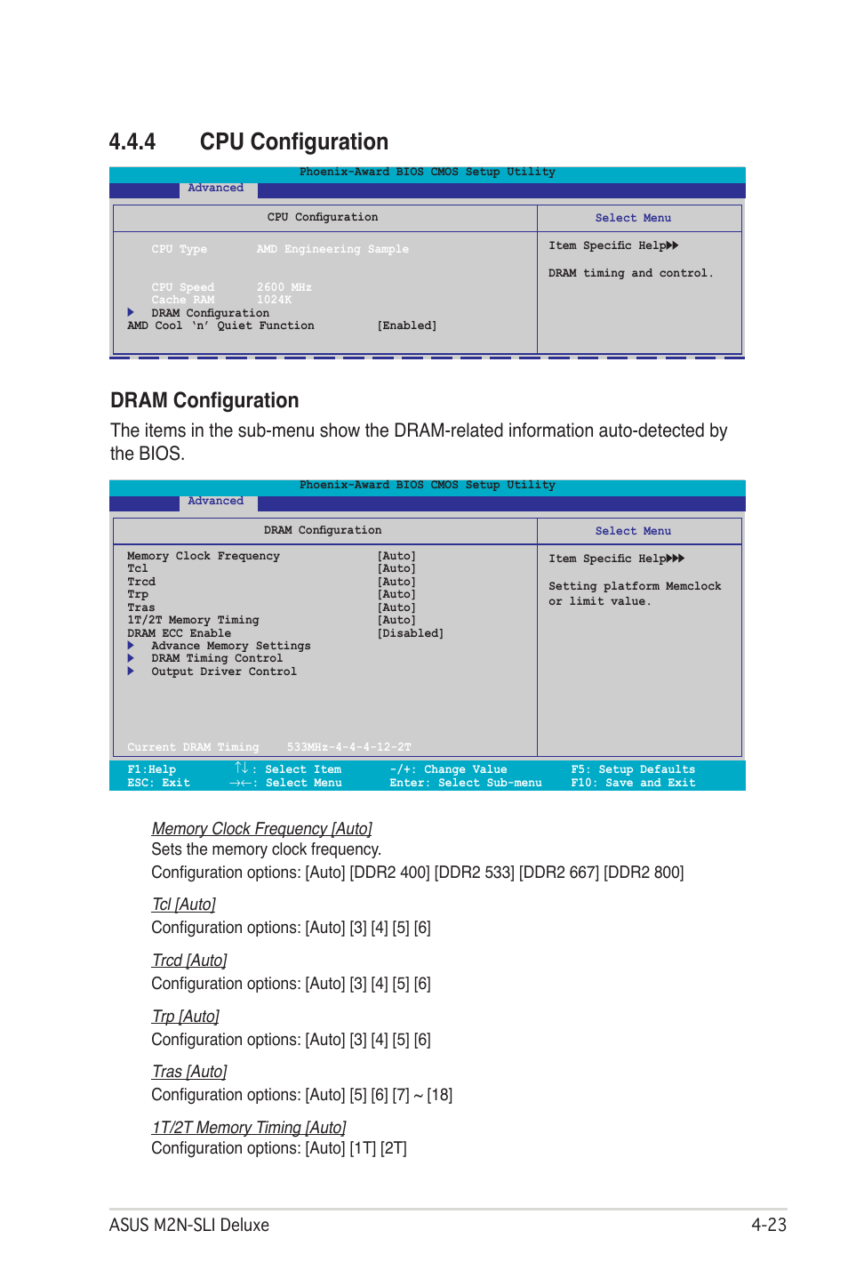 4 cpu configuration, Dram configuration, Asus m2n-sli deluxe -2 | Asus M2N-SLI User Manual | Page 87 / 166