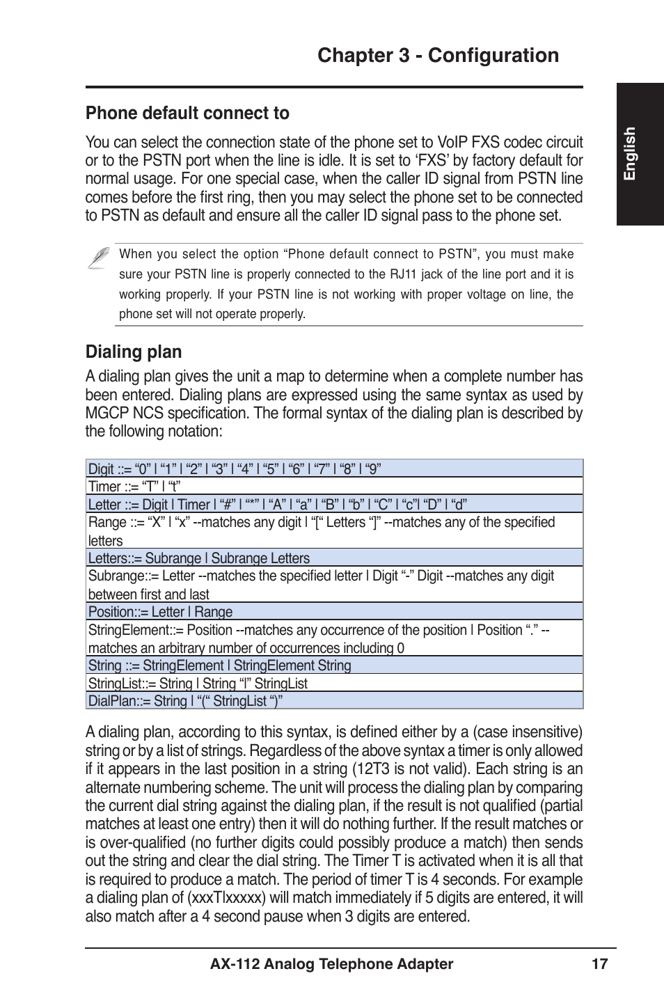 Chapter 3 - configuration | Asus Analog Telephone Adapter AX-112 User Manual | Page 17 / 26