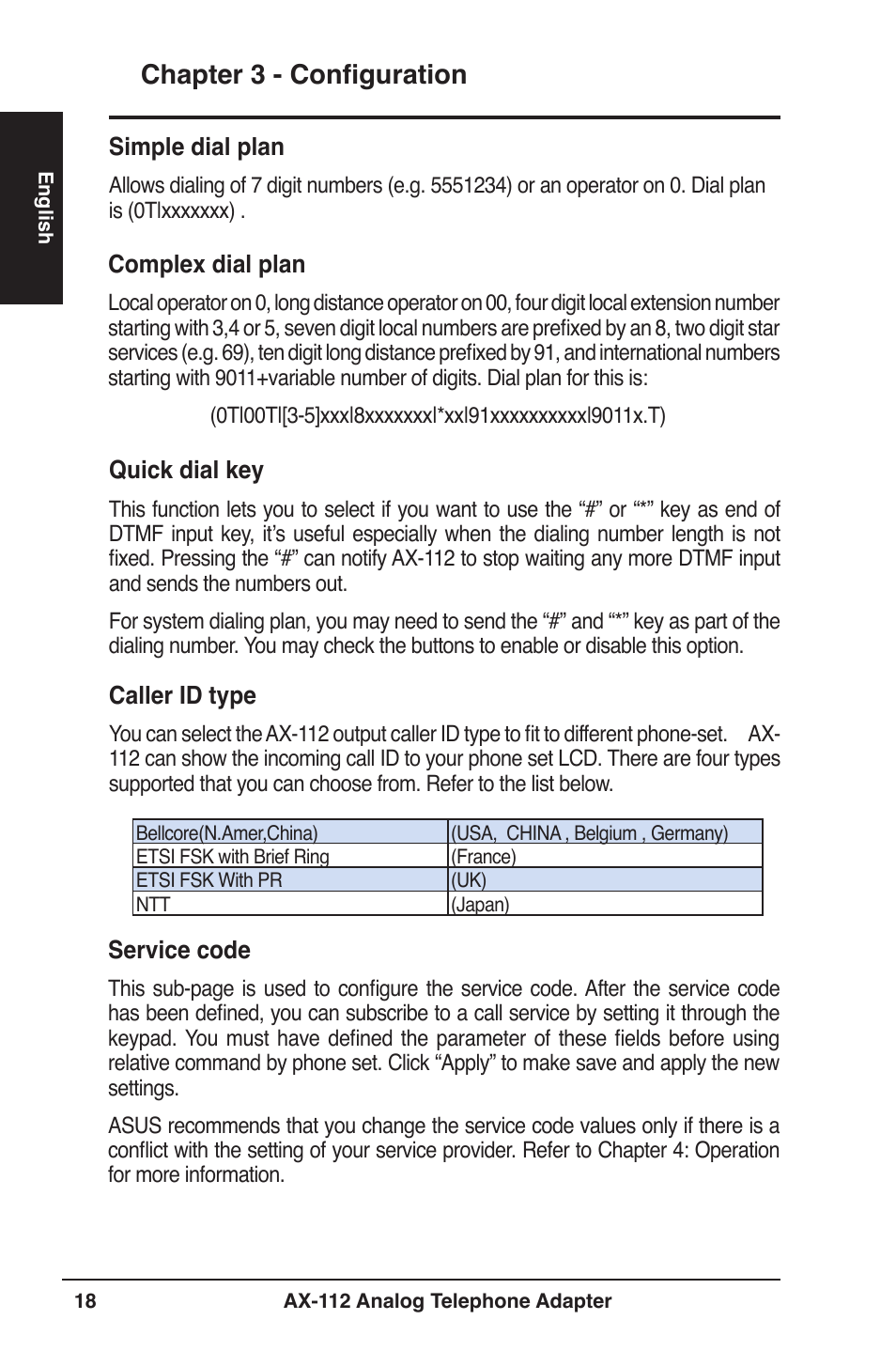 Chapter 3 - configuration | Asus Analog Telephone Adapter AX-112 User Manual | Page 18 / 26