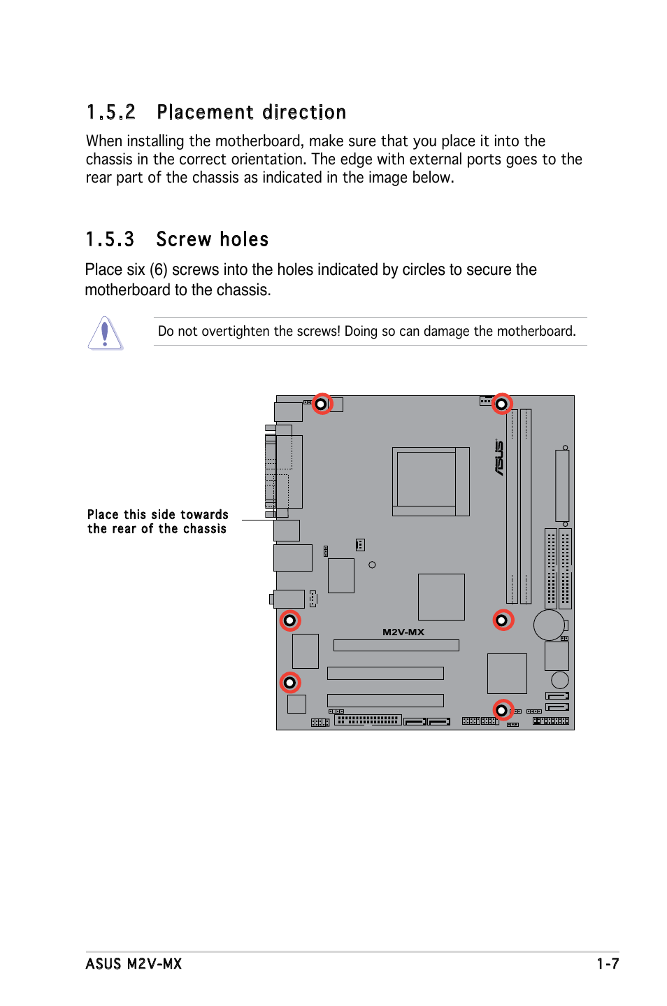 2 placement direction, 3 screw holes | Asus Motherboard M2V-MX User Manual | Page 17 / 90