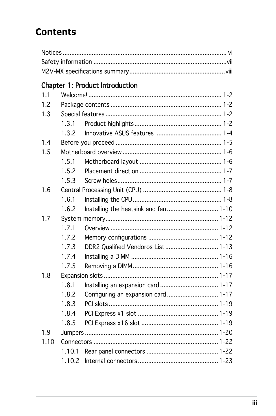 Asus Motherboard M2V-MX User Manual | Page 3 / 90