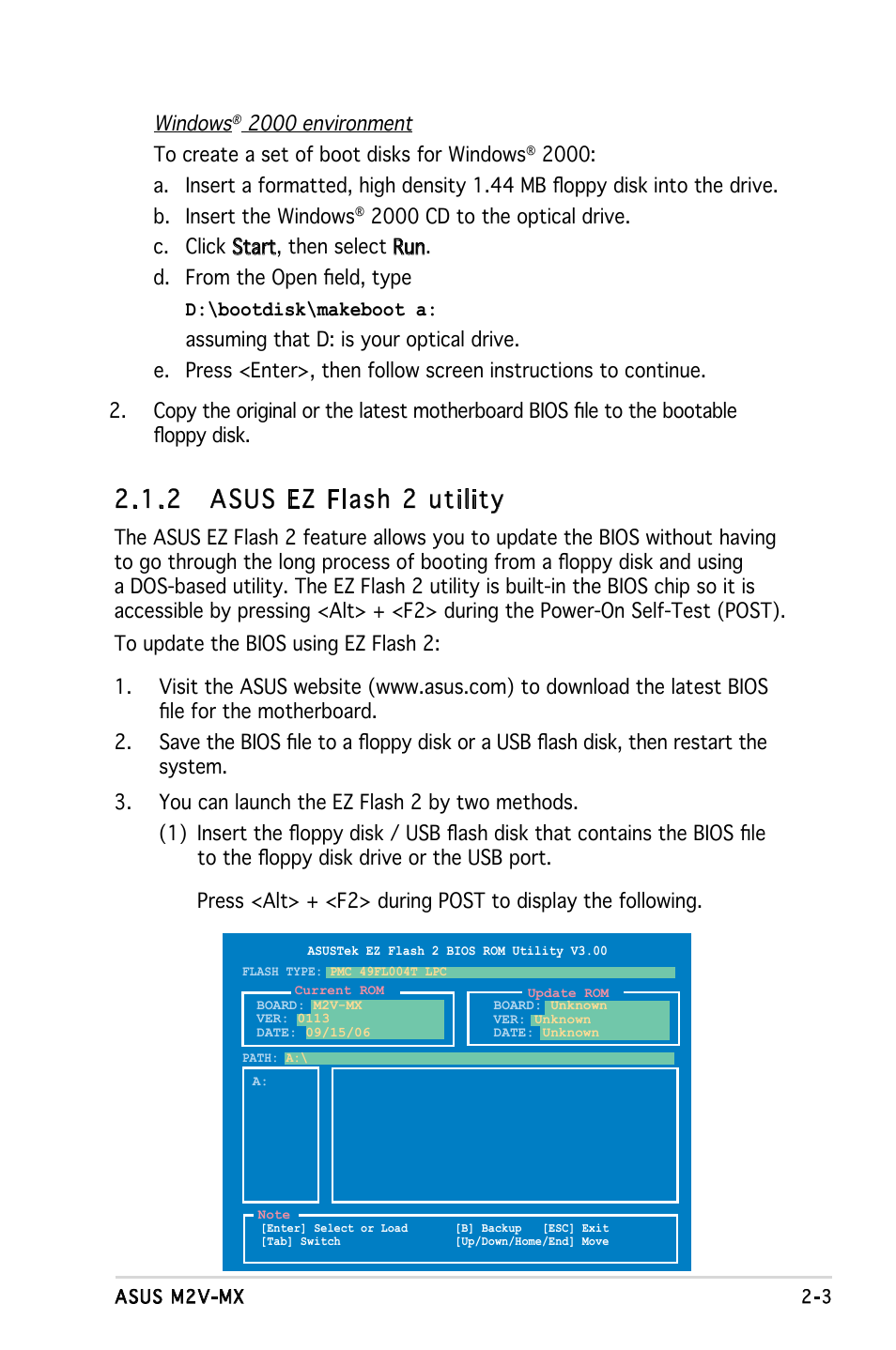 2 asus ez flash 2 utility, Windows | Asus Motherboard M2V-MX User Manual | Page 45 / 90