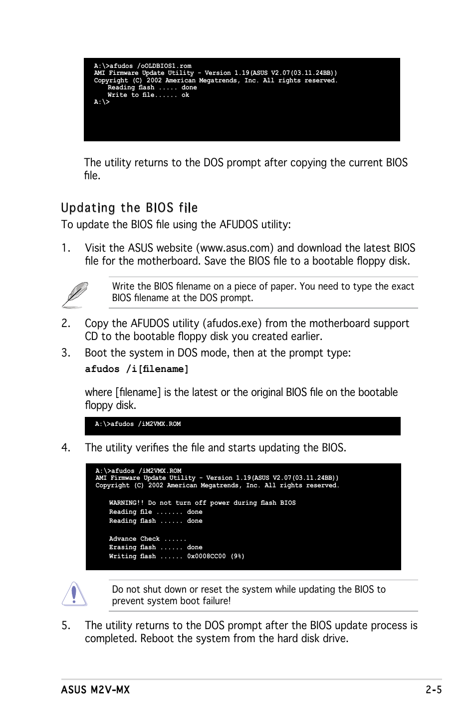 Updating the bios file | Asus Motherboard M2V-MX User Manual | Page 47 / 90