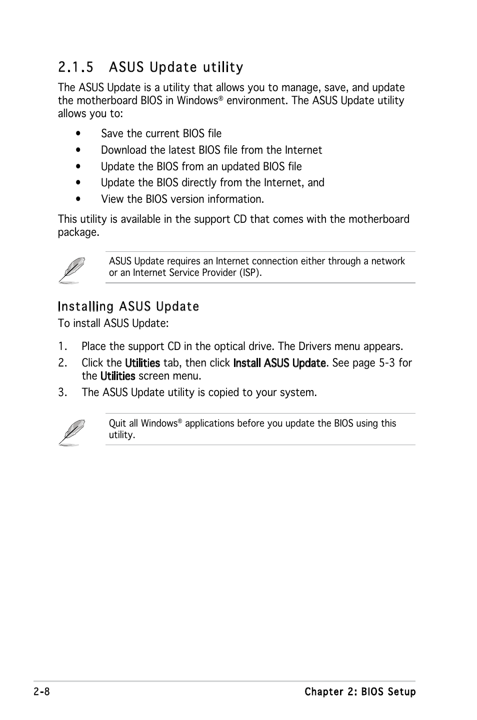 5 asus update utility, Installing asus update | Asus Motherboard M2V-MX User Manual | Page 50 / 90