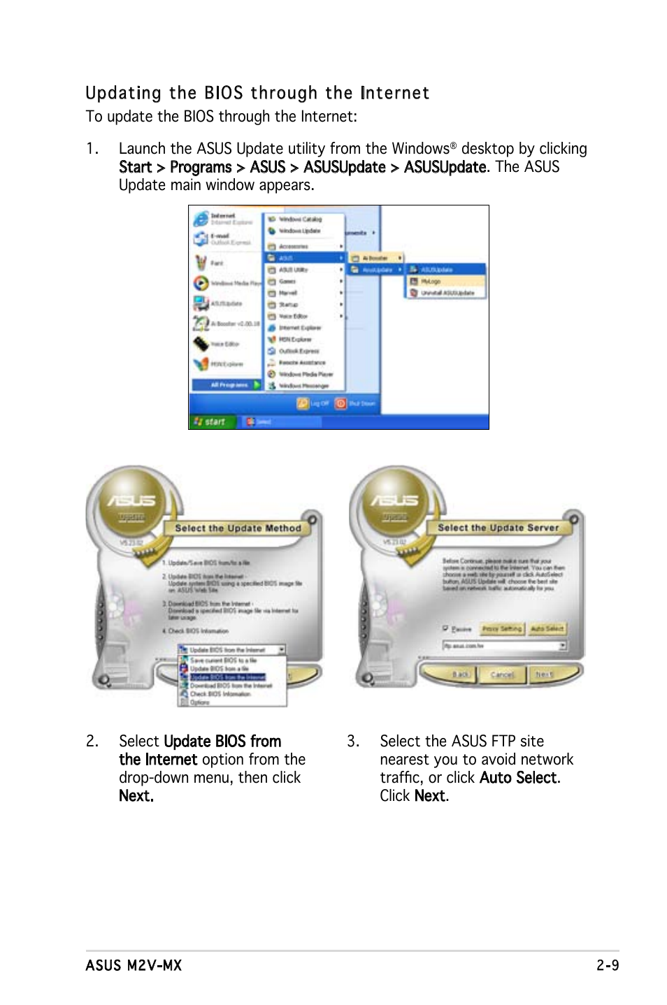 Updating the bios through the internet | Asus Motherboard M2V-MX User Manual | Page 51 / 90