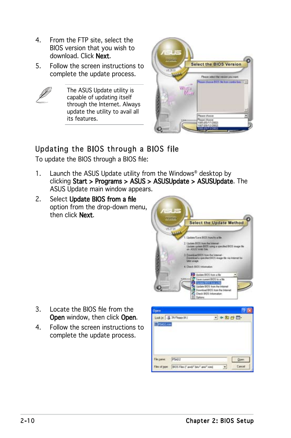 Updating the bios through a bios file | Asus Motherboard M2V-MX User Manual | Page 52 / 90