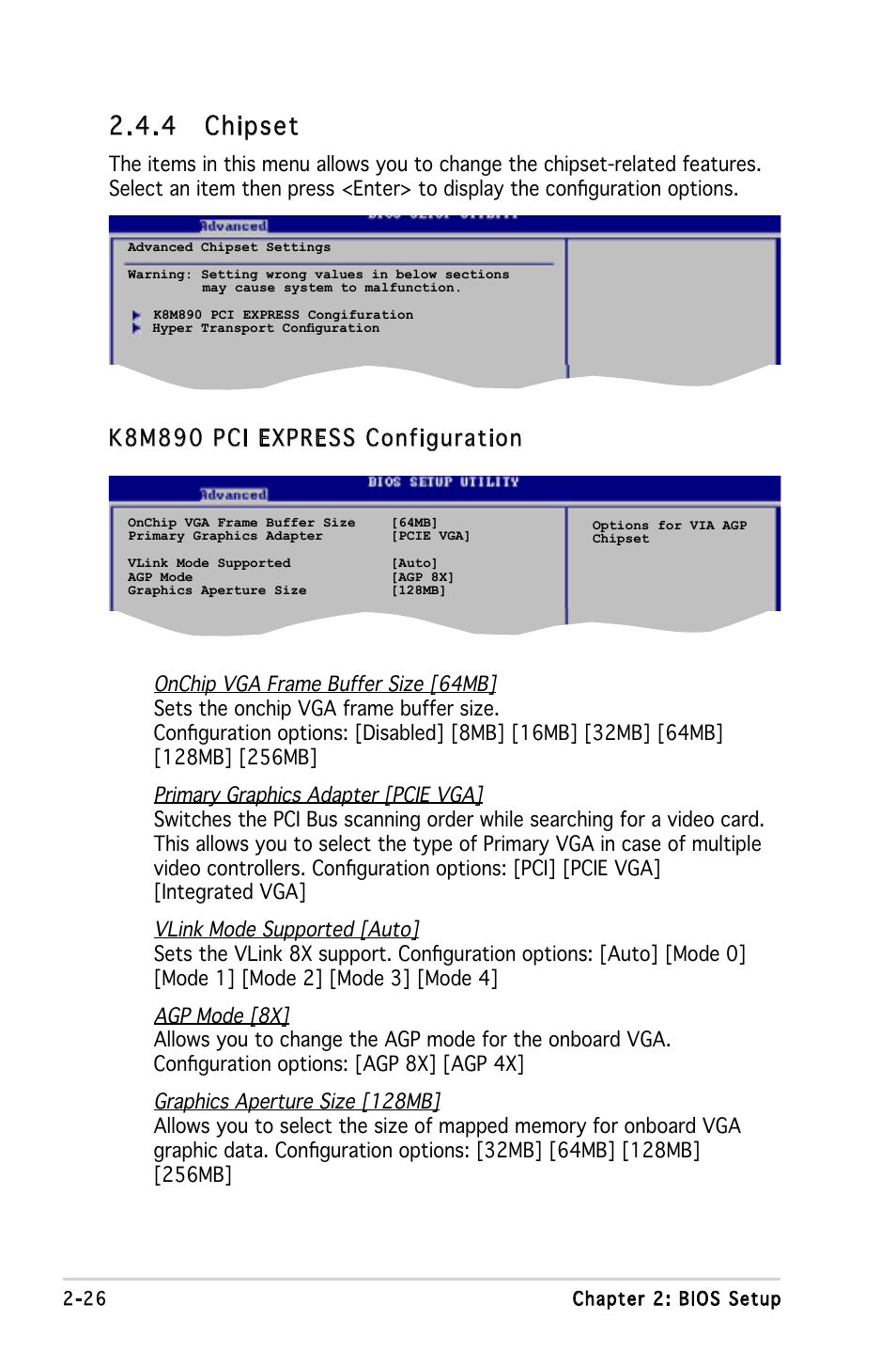 4 chipset, K8m890 pci express configuration | Asus Motherboard M2V-MX User Manual | Page 68 / 90