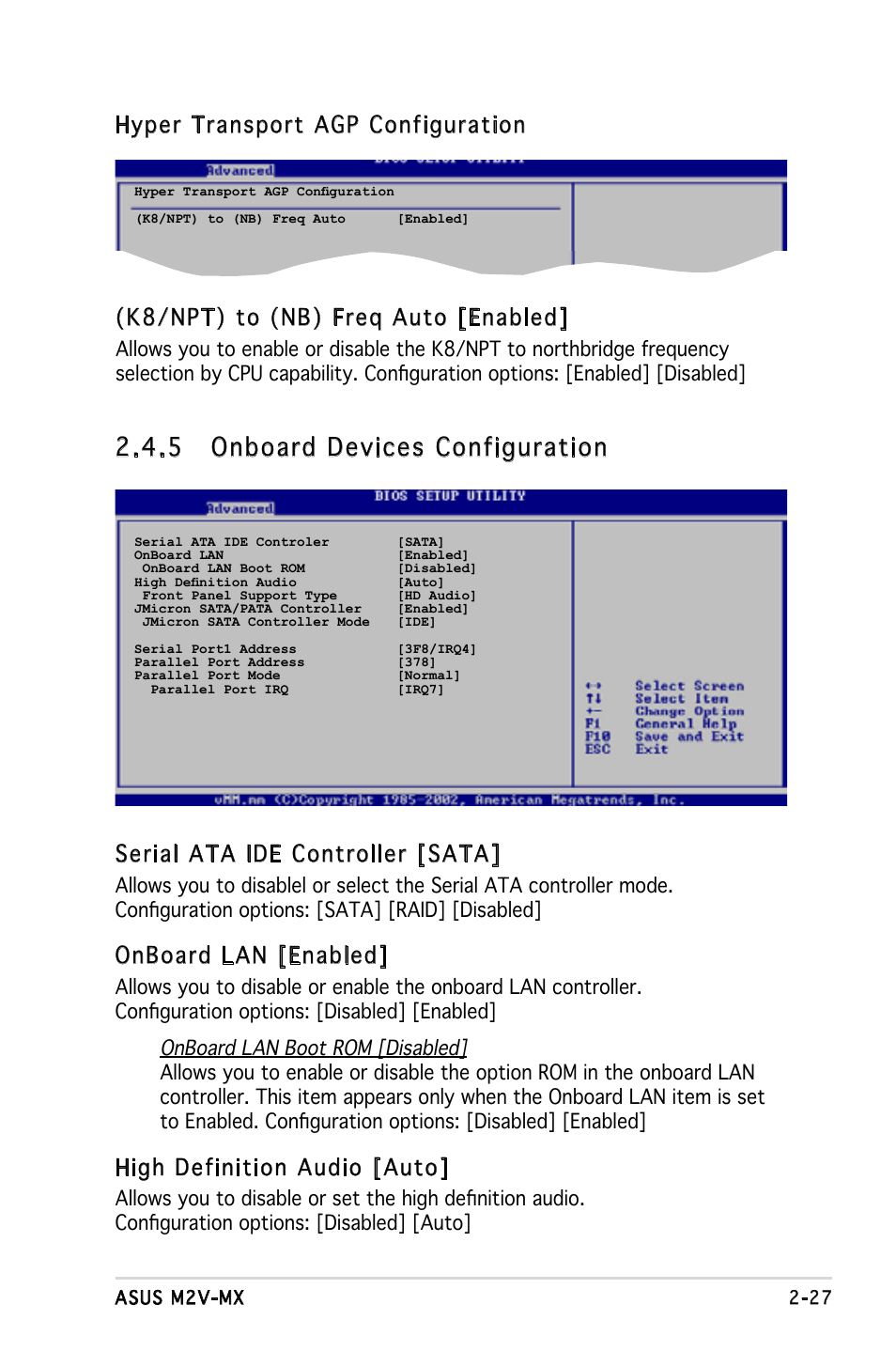 5 onboard devices configuration, Serial ata ide controller [sata, Onboard lan [enabled | High definition audio [auto | Asus Motherboard M2V-MX User Manual | Page 69 / 90