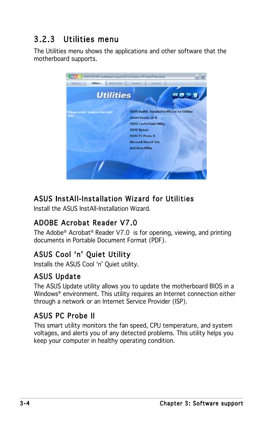 3 utilities menu | Asus Motherboard M2V-MX User Manual | Page 88 / 90