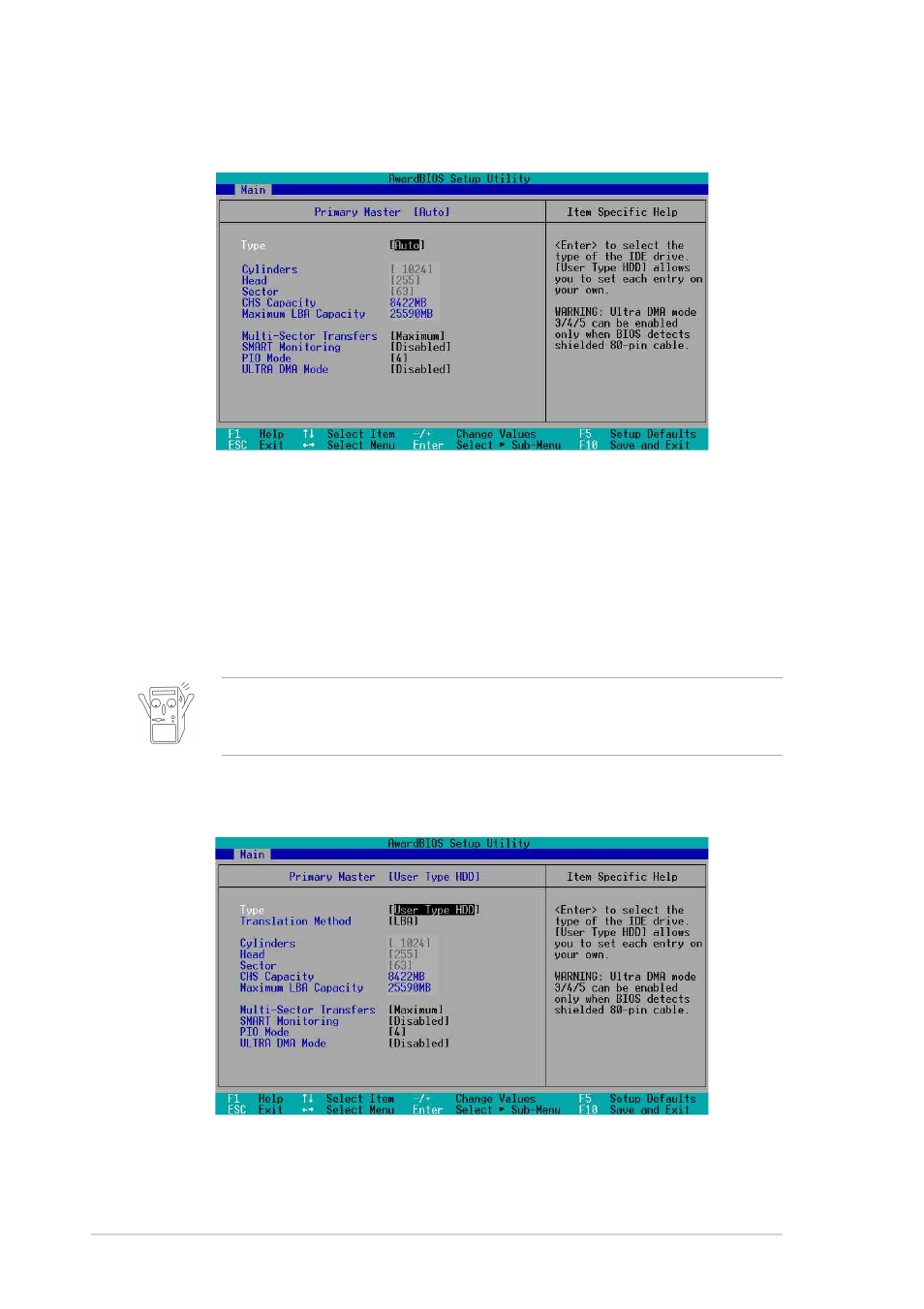 1 primary and secondary master/slave | Asus P4S8X-X User Manual | Page 44 / 64