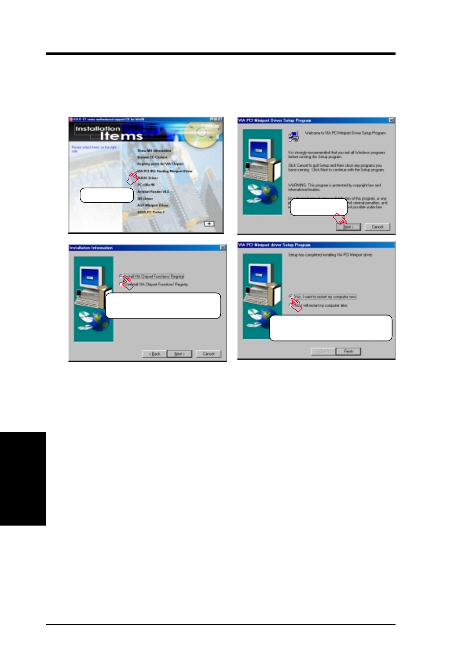 Software setup, 4 via pci irq routing miniport driver | Asus K7V User Manual | Page 86 / 110