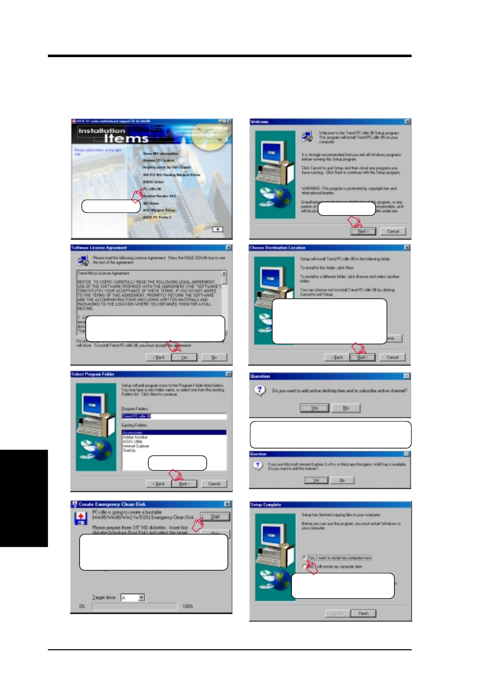 Software setup, 6 pc-cillin 98 | Asus K7V User Manual | Page 88 / 110