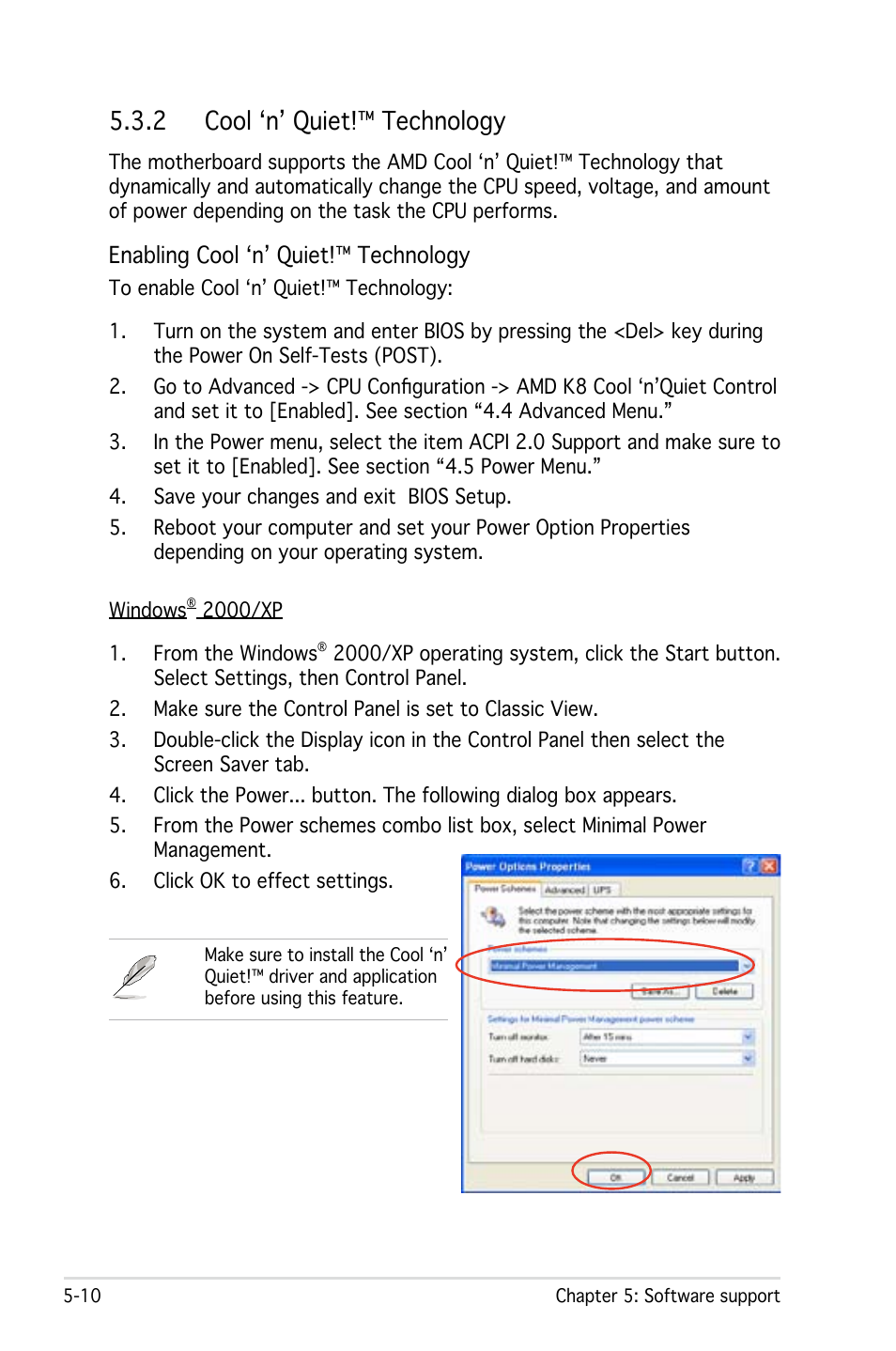 2 cool ‘n’ quiet!™ technology, Enabling cool ‘n’ quiet!™ technology | Asus M2N32-SLI User Manual | Page 126 / 170