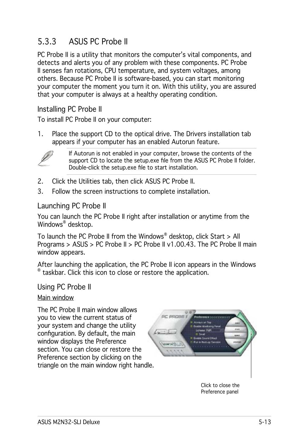 Asus pc probe ii, Installing pc probe ii, Launching pc probe ii | Using pc probe ii | Asus M2N32-SLI User Manual | Page 129 / 170