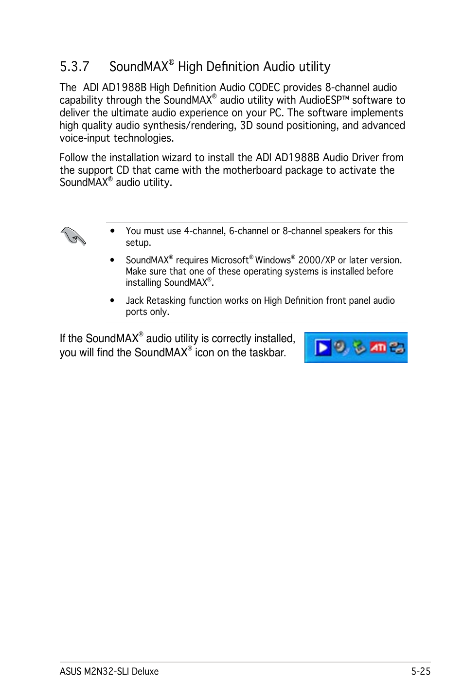 Soundmax, High definition audio utility, If the soundmax | Icon on the taskbar | Asus M2N32-SLI User Manual | Page 141 / 170