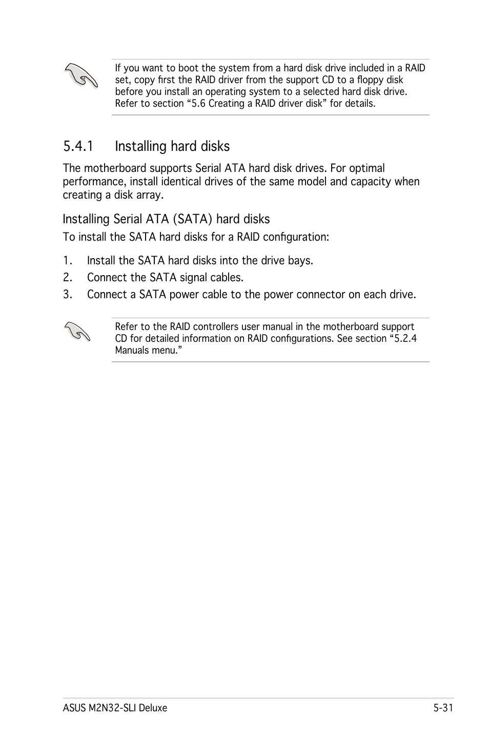 Installing hard disks, Installing serial ata (sata) hard disks | Asus M2N32-SLI User Manual | Page 147 / 170