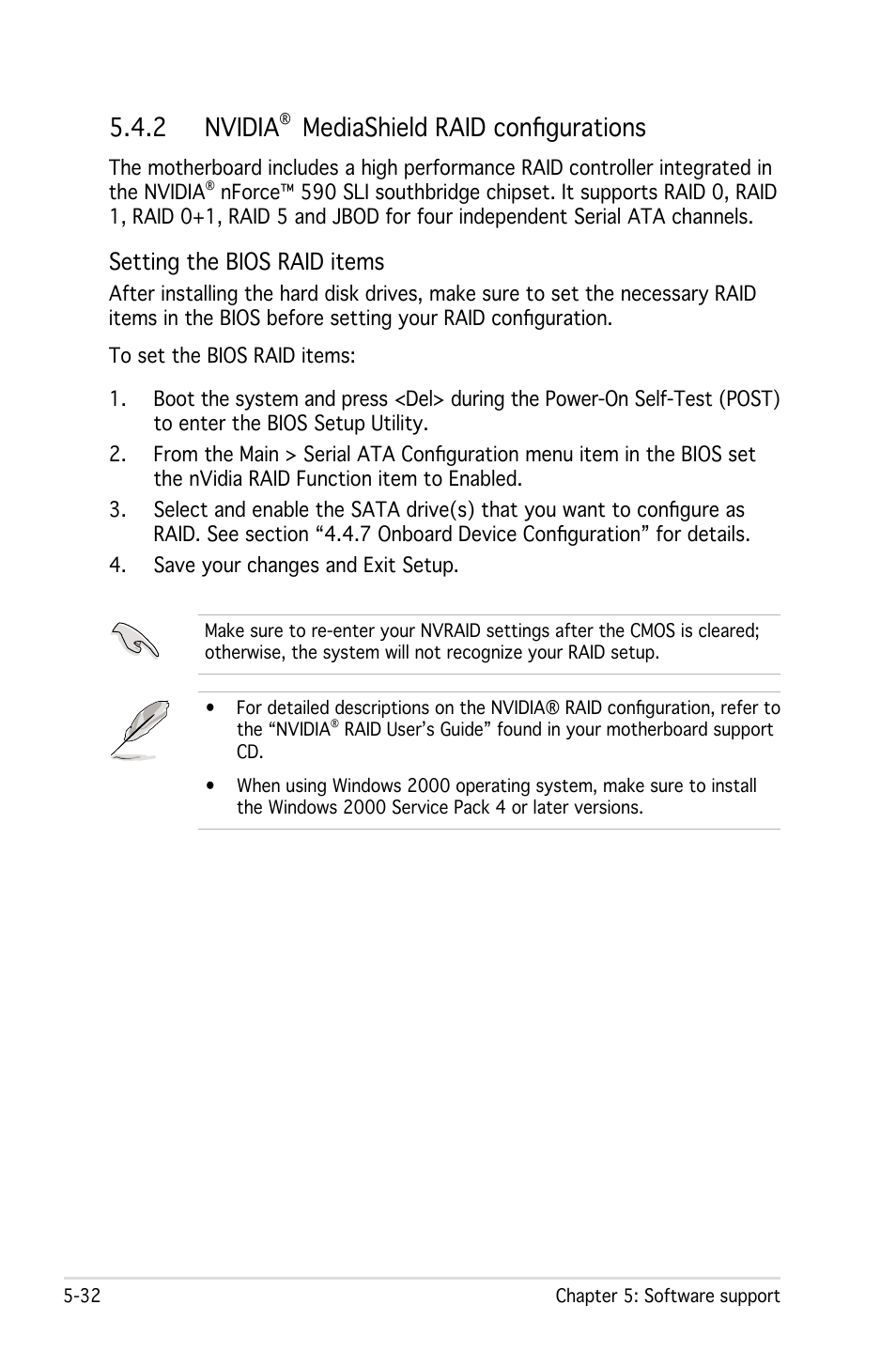 2 nvidia, Mediashield raid configurations, Setting the bios raid items | Asus M2N32-SLI User Manual | Page 148 / 170