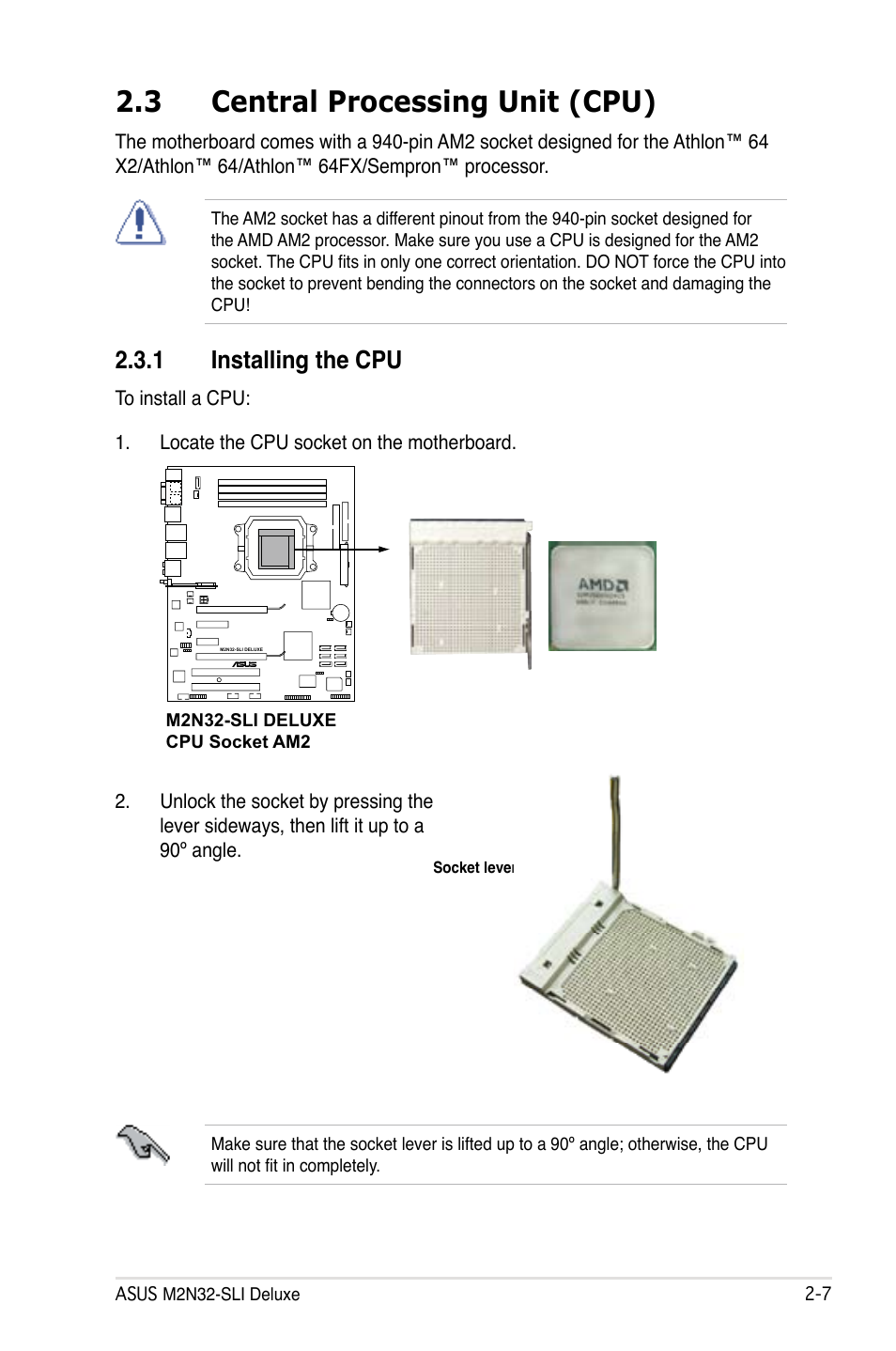 3 central processing unit (cpu), 1 installing the cpu | Asus M2N32-SLI User Manual | Page 33 / 170