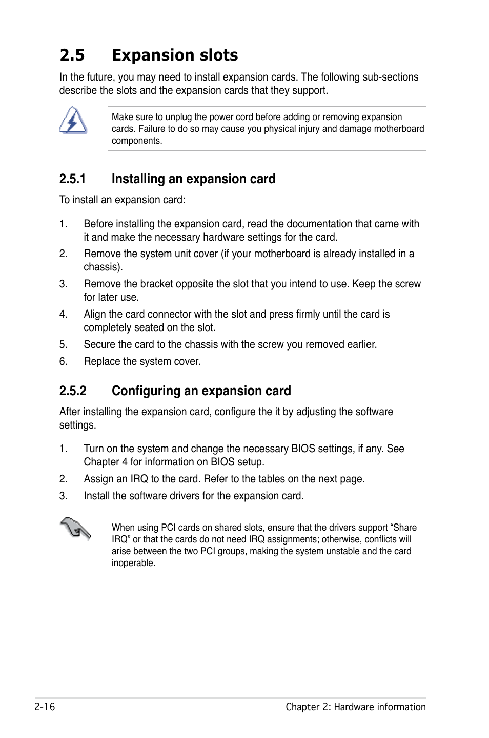 5 expansion slots, 1 installing an expansion card, 2 configuring an expansion card | Asus M2N32-SLI User Manual | Page 42 / 170