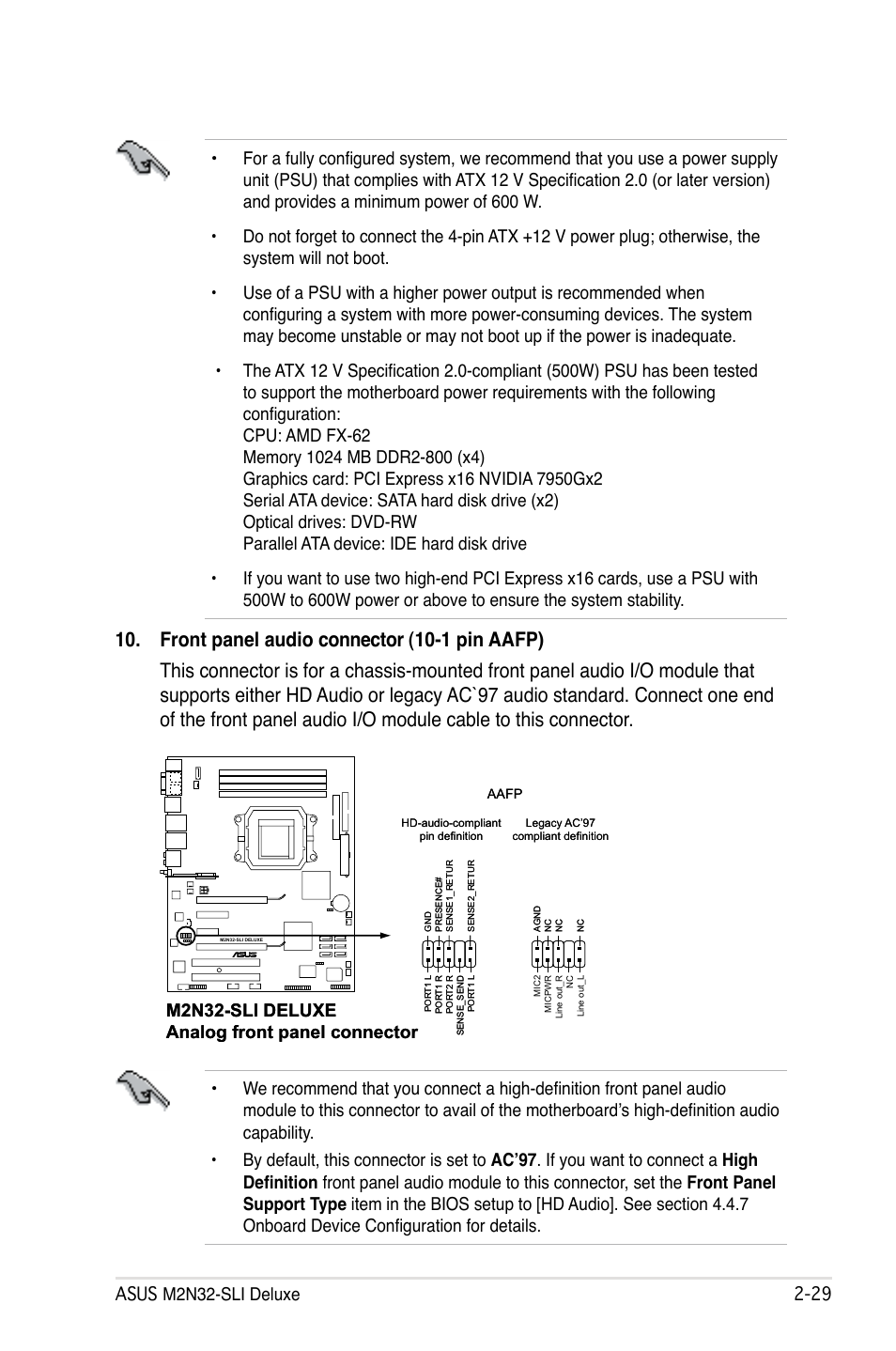 M2n32-sli deluxe analog front panel connector | Asus M2N32-SLI User Manual | Page 55 / 170