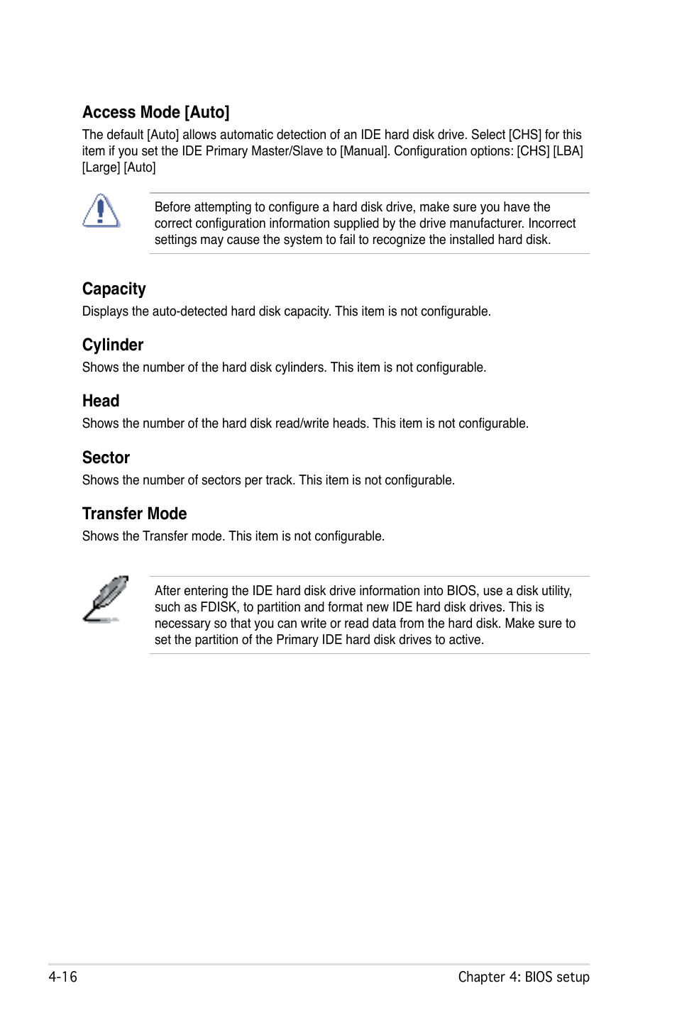 Capacity, Cylinder, Head | Sector, Transfer mode, Access mode [auto | Asus M2N32-SLI User Manual | Page 82 / 170