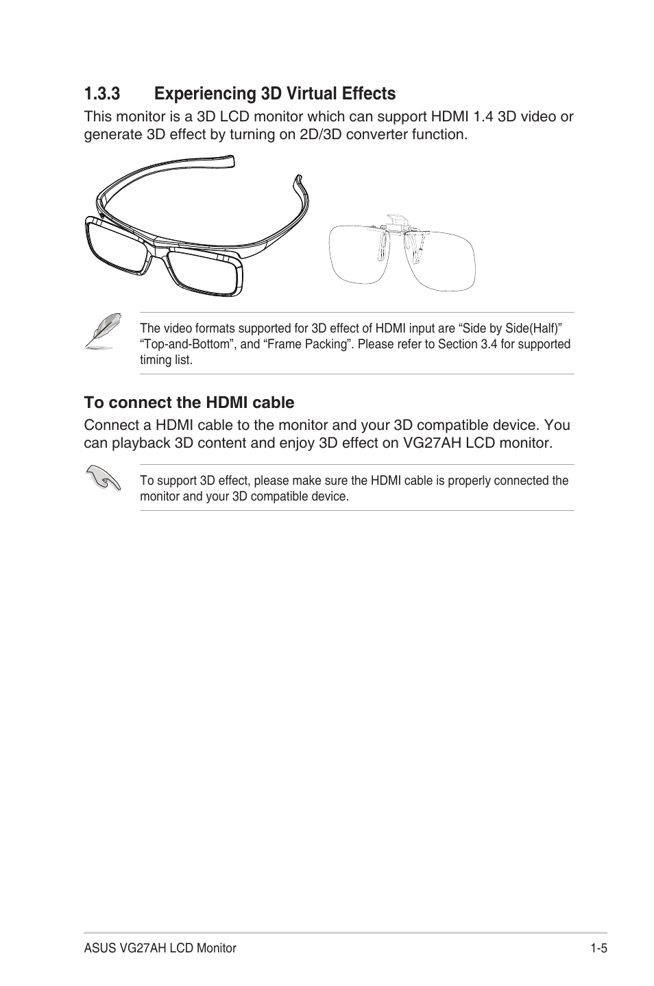 3 experiencing 3d virtual effects, Experiencing 3d virtual effects -5 | Asus LCD Monitor VG27AH User Manual | Page 11 / 26