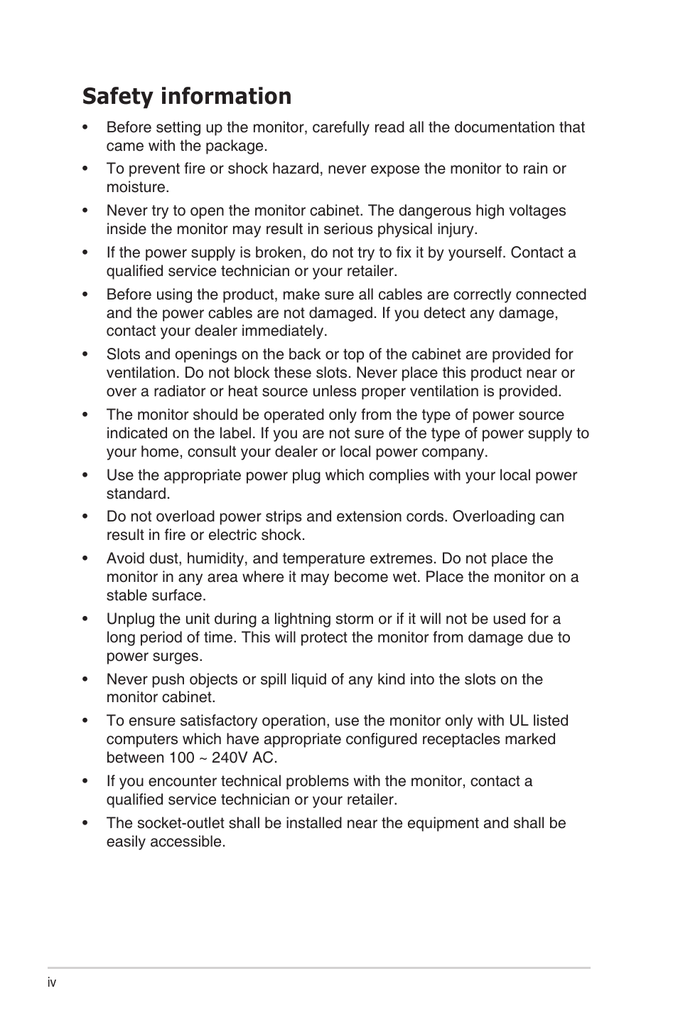 Safety information | Asus LCD Monitor VG27AH User Manual | Page 4 / 26