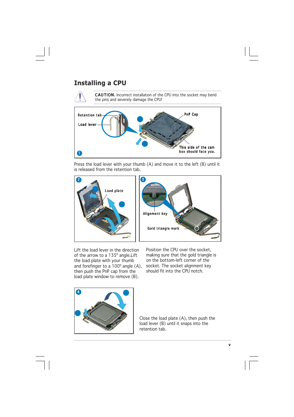 Installing a cpu | Asus Barebone Vintage-PH1 User Manual | Page 5 / 8