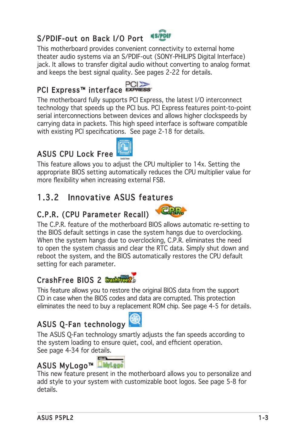 2 innovative asus features | Asus Motherboard P5PL2 User Manual | Page 17 / 116
