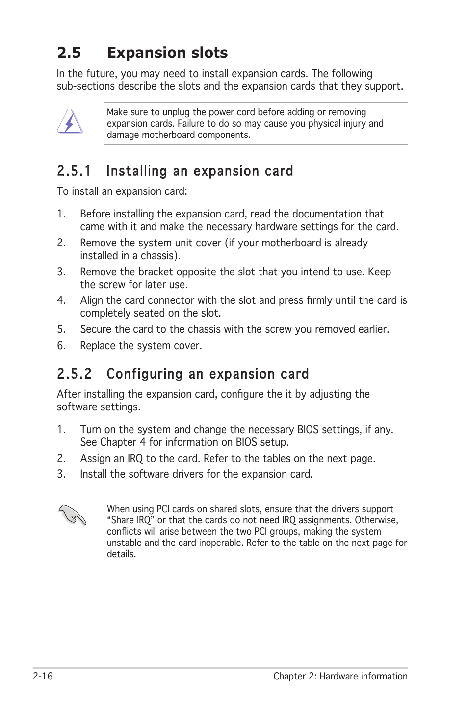 5 expansion slots, 1 installing an expansion card, 2 configuring an expansion card | Asus Motherboard P5PL2 User Manual | Page 36 / 116