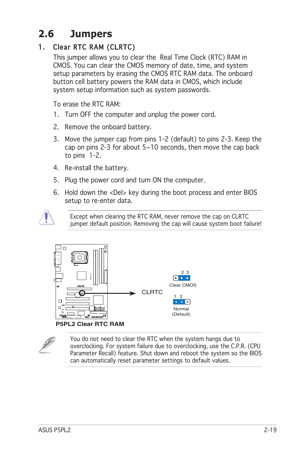 6 jumpers | Asus Motherboard P5PL2 User Manual | Page 39 / 116