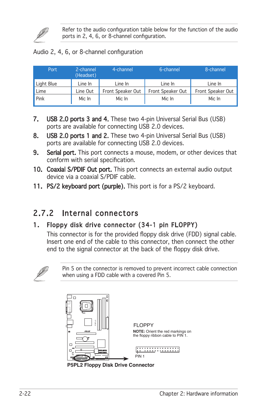 2 internal connectors | Asus Motherboard P5PL2 User Manual | Page 42 / 116