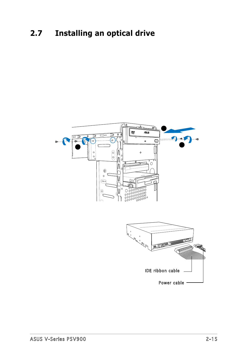 7 installing an optical drive | Asus P5V900 User Manual | Page 33 / 98