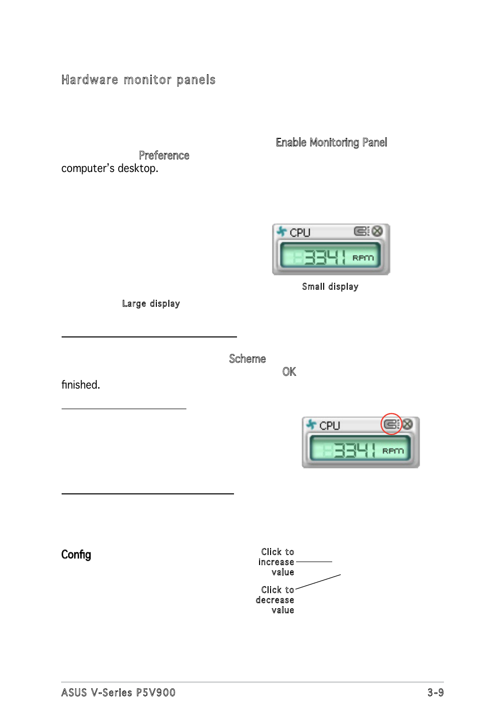 Hardware monitor panels | Asus P5V900 User Manual | Page 49 / 98