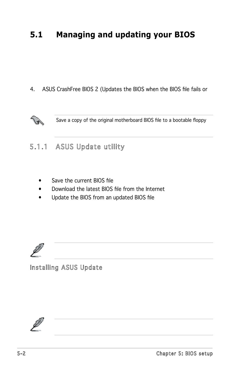 1 managing and updating your bios, 1 asus update utility, Installing asus update | Asus P5V900 User Manual | Page 66 / 98