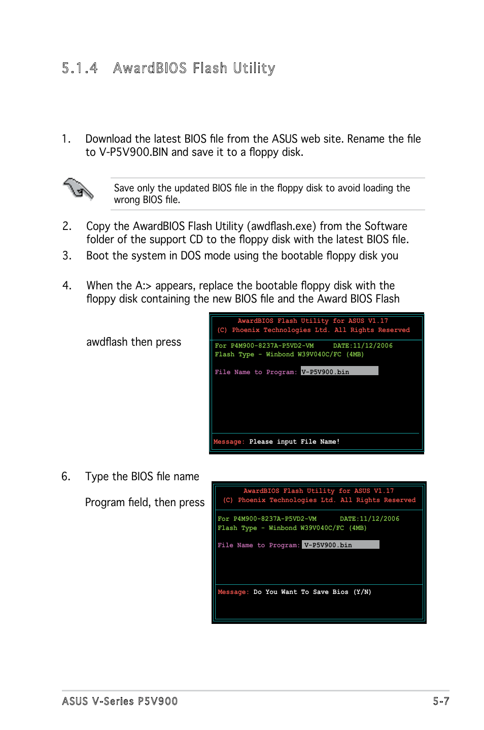 4 awardbios flash utility | Asus P5V900 User Manual | Page 71 / 98