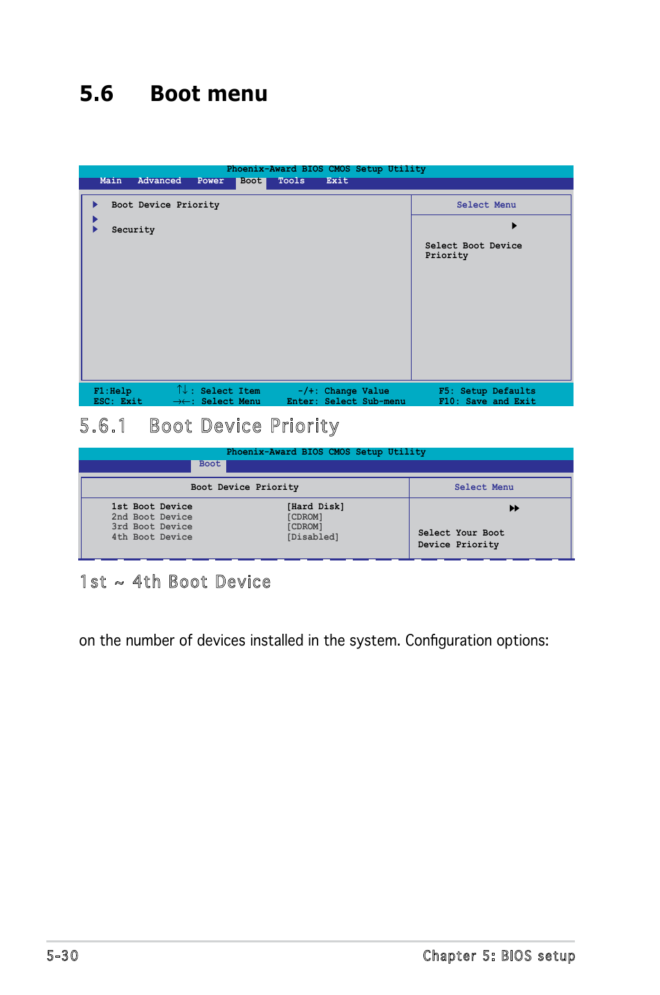 6 boot menu, 1 boot device priority, 1st ~ 4th boot device | Asus P5V900 User Manual | Page 94 / 98